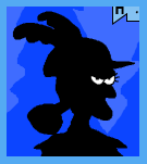 silhouette of stern-looking woman with ponytail and hat with feather crest