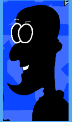 silhouette of bald man with curly beard and glasses