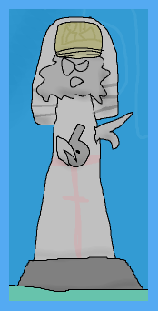 statue of Fuzz in robe, cap and veil