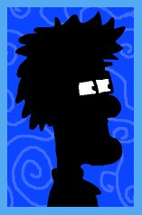 silhouette of man with wild hair and square glasses